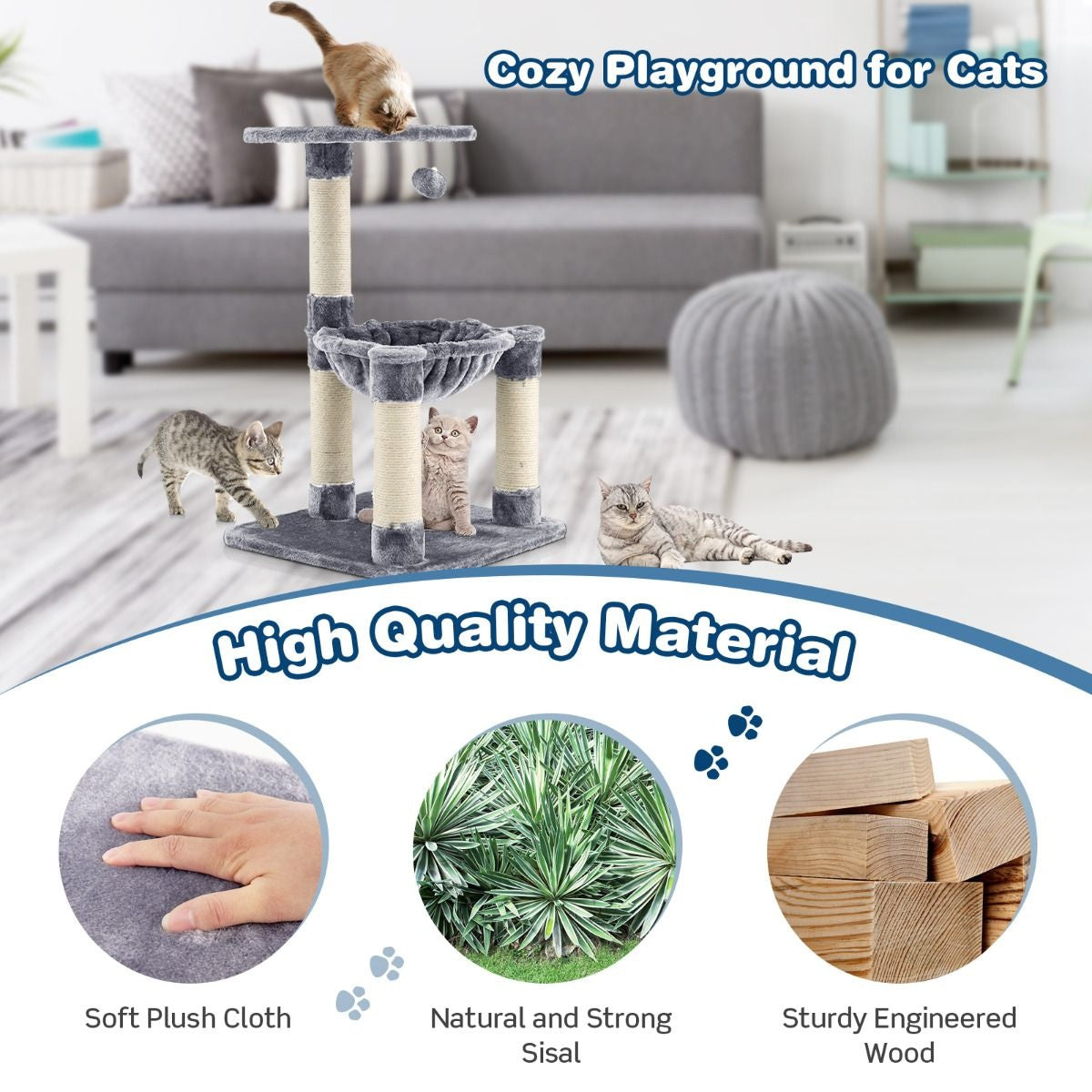 Coast Multi -Storey Scratching Post Arbre à chat avec un hamac confortable gris