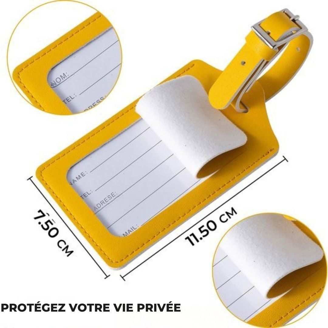 Etiquettes de bagage pour valises - EverNeeds - Cuir PU - 2 pièces - Jaune