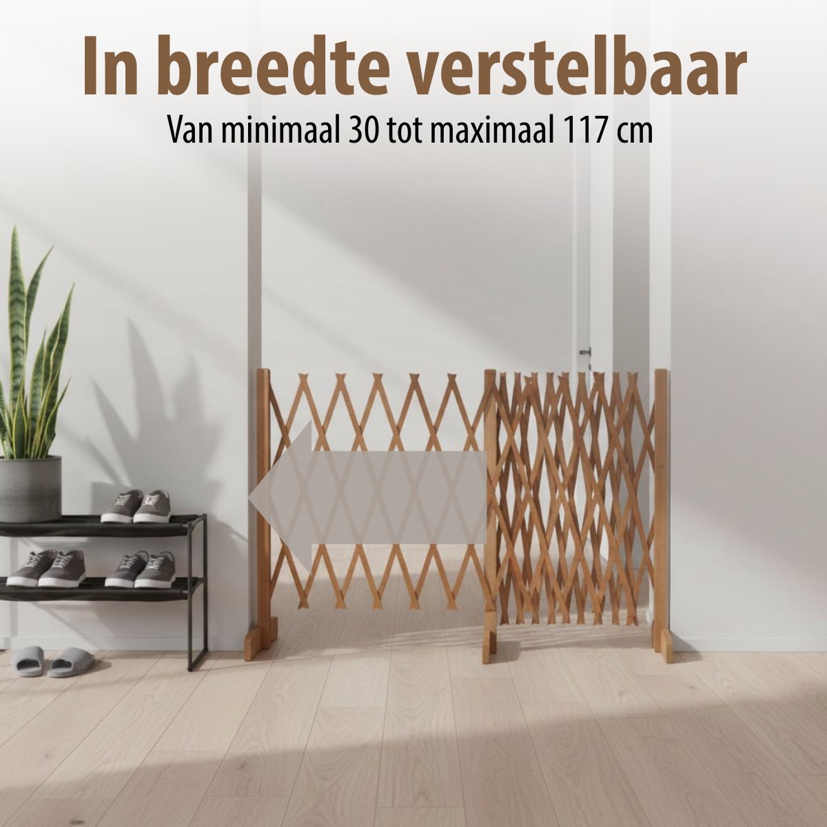 maxxpro - Clôture pour chien extensible - 30 à 117 cm - Bois naturel - Hauteur 90 cm - Pour escalier ou porte - Barrière de sécurité - Compacte et ajustable