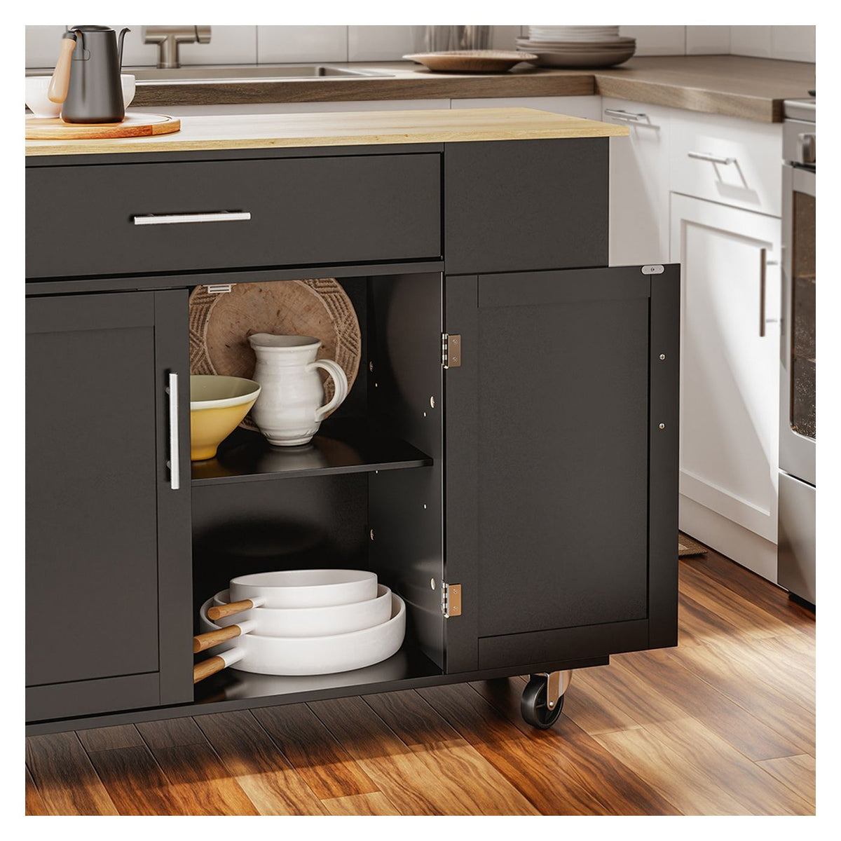 Chariot de cuisine SoBuy 99 x 40 x 84,3 cm - Noir - 2 portes - 1 tiroir - 4 roulettes