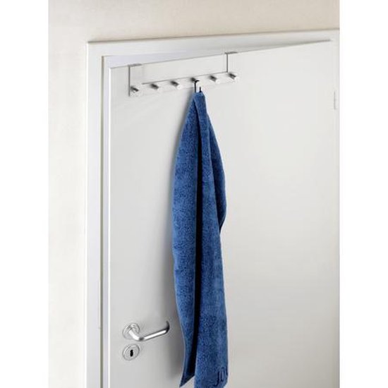 WENKO Porte-manteau de porte Celano en acier inoxydable, 39 cm de large, avec 6 crochets - Barre à crochets - Porte-manteau de porte - Pour portes à recouvrement de 2 cm d'épaisseur
