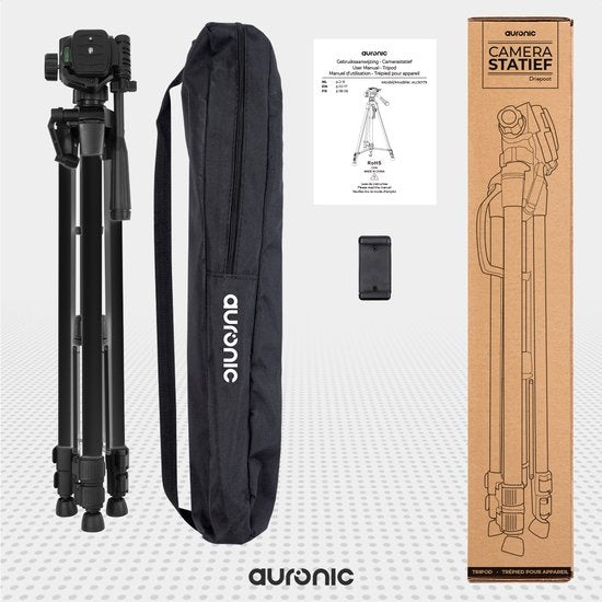Auronic Tripod - Appareil photo ou téléphone - Trépied avec support pour smartphone - Noir