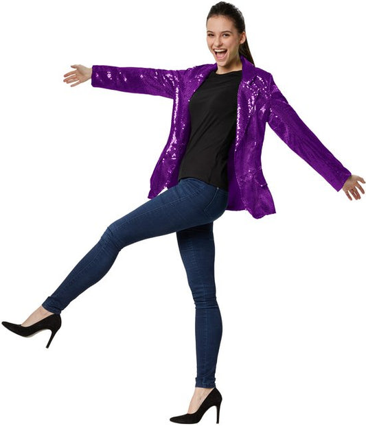Dressforfun Manteau à paillettes dames lilas L - déguisement costume halloween partywear carnaval costume robe de soirée - 303883