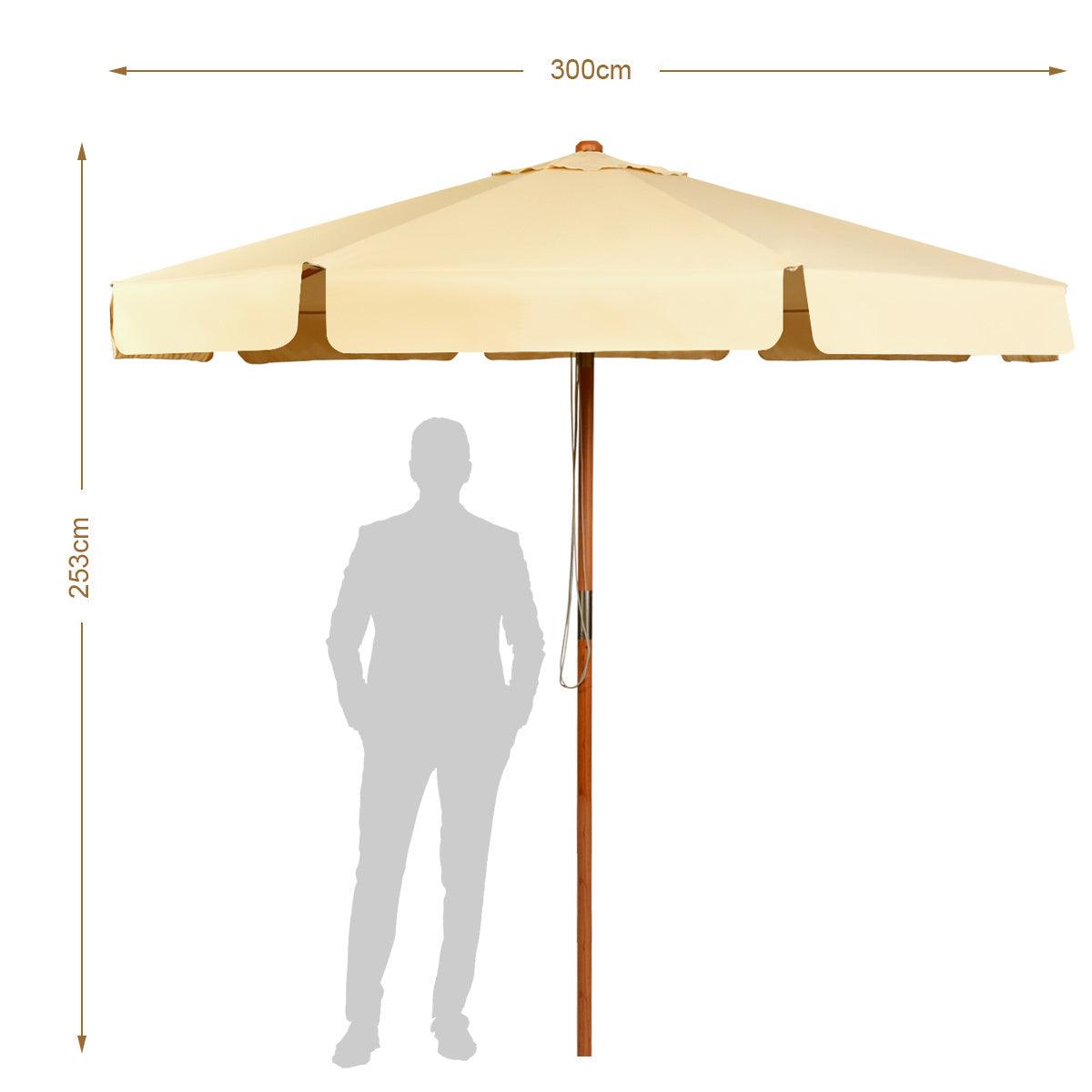 Coast parasol de jardin - inclinable - étanche - avec protection uv - bois - 3m - beige
