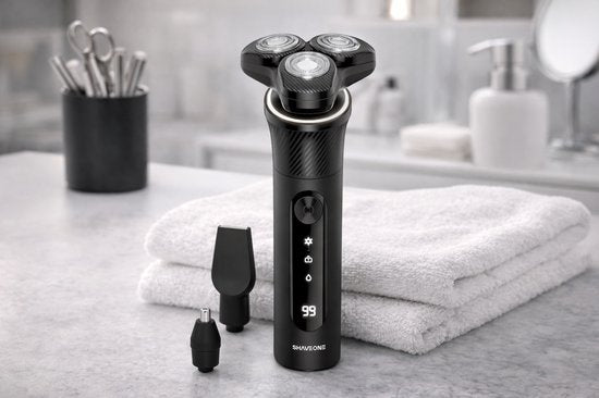 Rasoir pour hommes 3-en-1 - Avec tondeuse et tondeuse pour nez - Rasoir électrique - Rasage sur peau sèche ou humide - Tondeuse à barbe