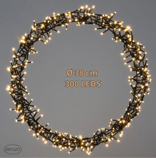 Ceruzo Anneau de Noël - Anneau de décoration avec lumières - 300 LED -38cm D -Grandeur - Blanc chaud -Fonctions lumineuses
