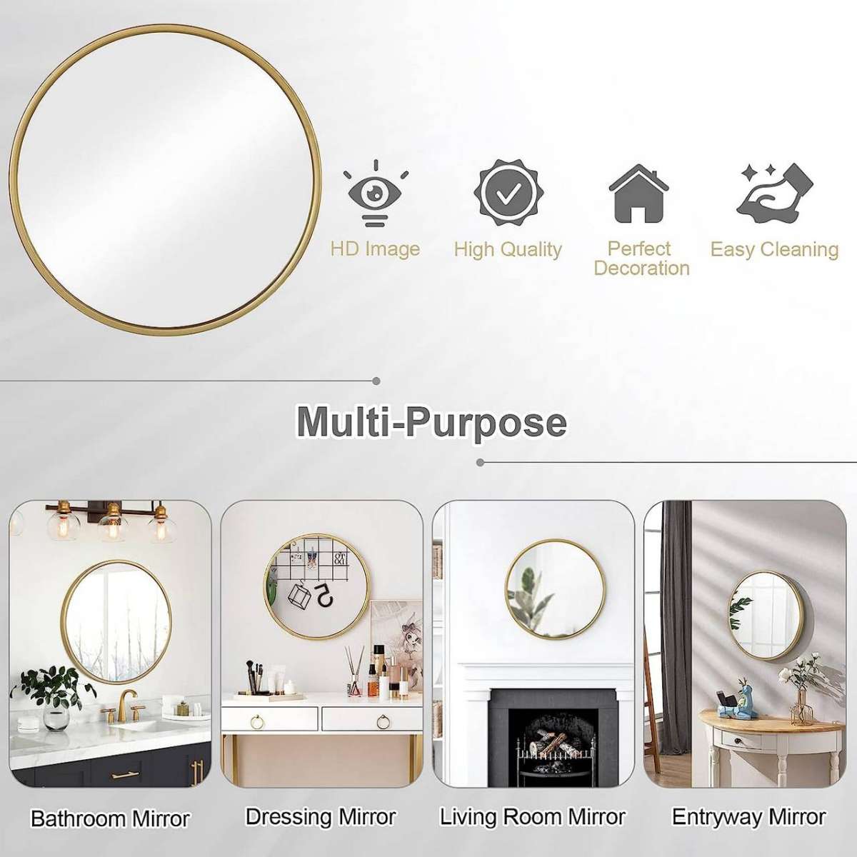 Miroir mural rond WOLTU doré – Miroir moderne avec cadre métallique – Ø 40 x 2 cm