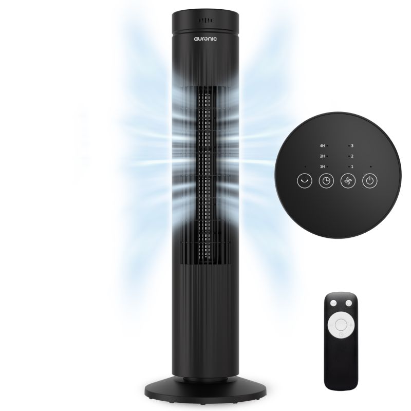 Ventilateur colonne Auronic - 76 cm - Oscillation à 60° - 35 W - 3 vitesses - Avec télécommande - Écran tactile numérique - Noir