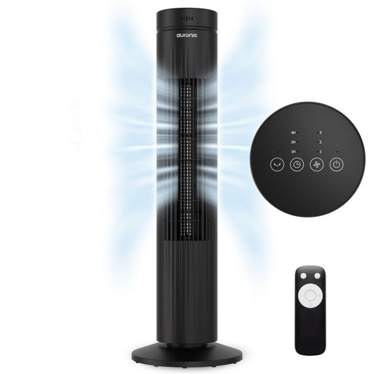 Ventilateur colonne Auronic - 76 cm - Oscillation à 60° - 35 W - 3 vitesses - Avec télécommande - Écran tactile numérique - Noir