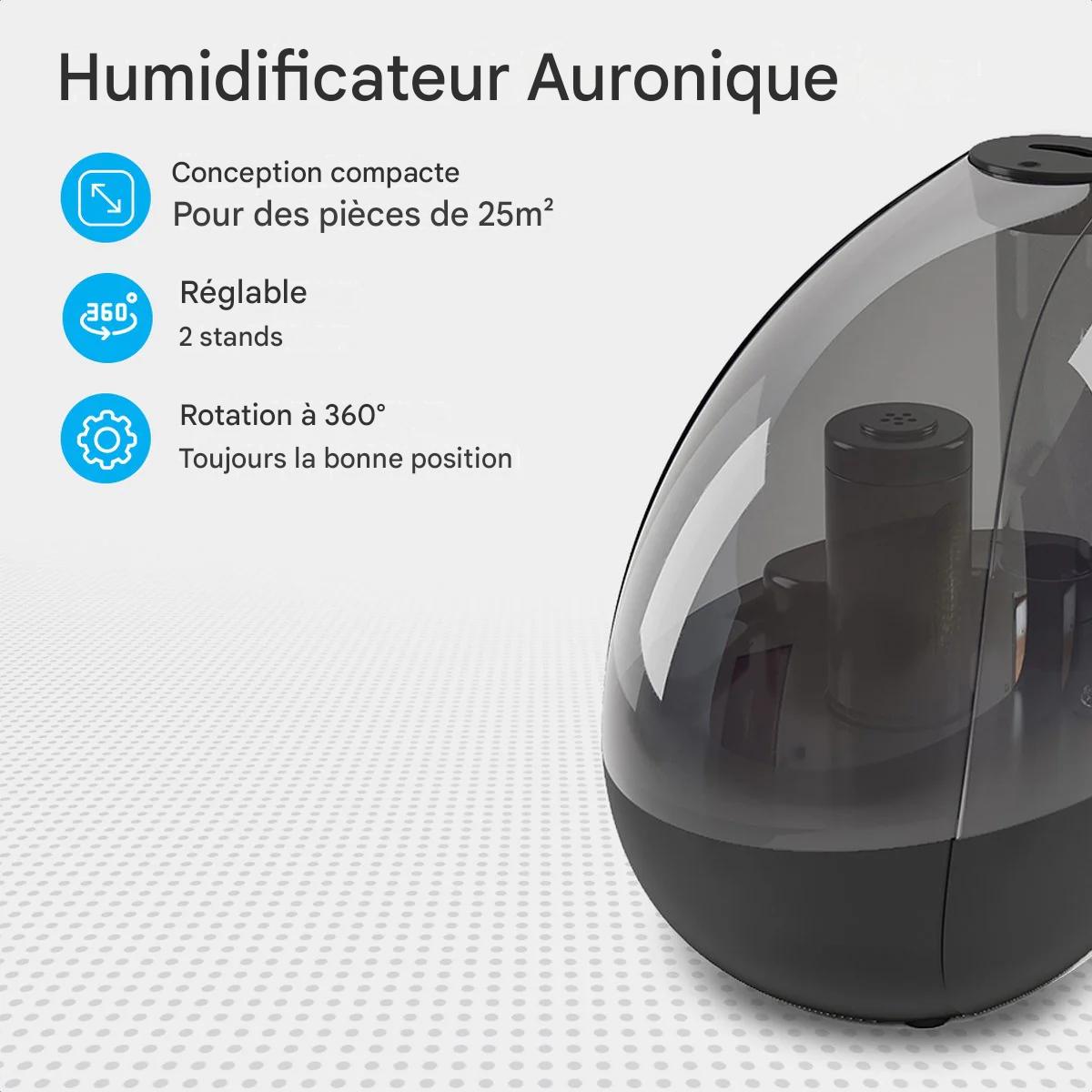 Humidificateur Auronic - Adapté à la chambre de bébé et à la chambre à coucher - Noir - Filtre à eau inclus