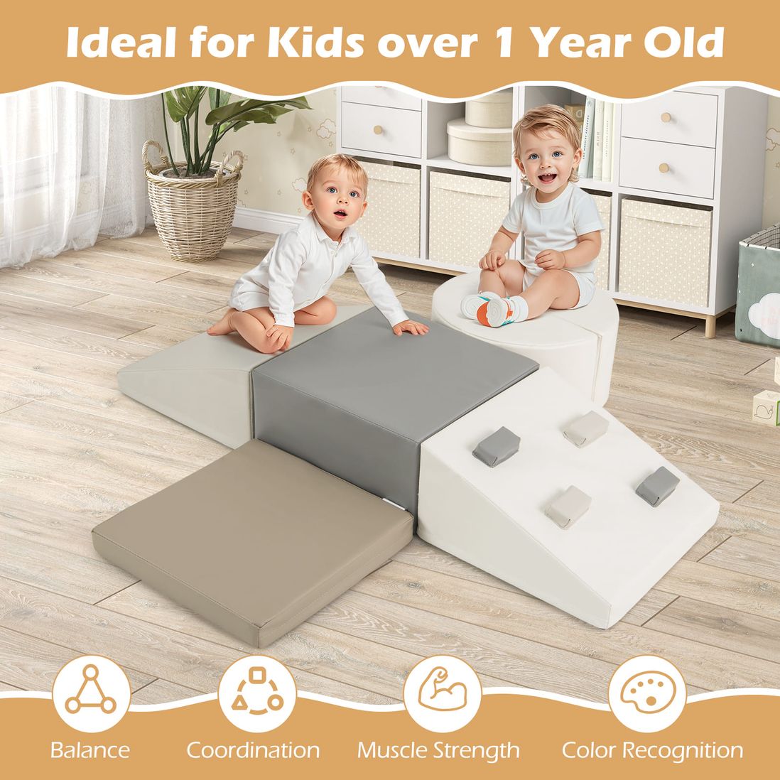 Coast 6-piece Foam Climbing Toy - 40×20×40 cm - White PU leather