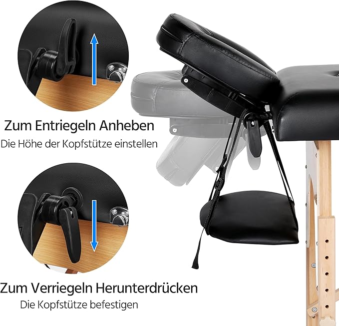 Table de massage pliable Yaheetech 213 x 82 cm - Hauteur réglable de 64 à 85,5 cm - Capacité de charge de 250 kg