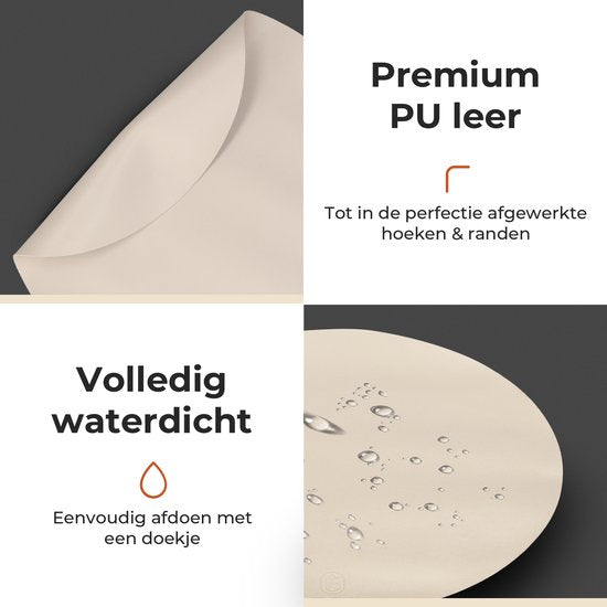 Sets de table Castagnola aspect cuir - Sets de table antidérapants en cuir artificiel - Dessous de verre hydrofuge - Dessous de verre - 6 pièces - Diamètre 38 cm - Blanc cassé