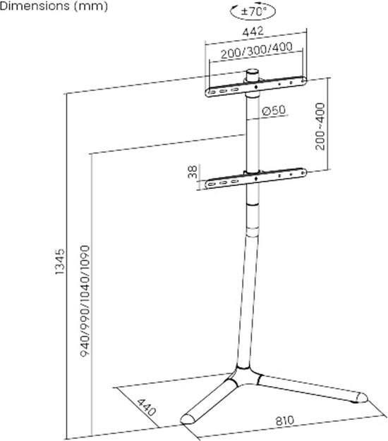 VDD TV Stand - TV Tripod - Display Stand - Monitor Stand - Modern Studio Design - Swivel & Height Adjustable - 32 to 70 inches