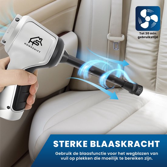 HomeShift® Aspirateur de voiture sans fil V2 - Aspirateur à miettes - Aspirateur à main - Petit aspirateur - Aspirateur sans fil - Air Duster - Wet & Dry - Gris