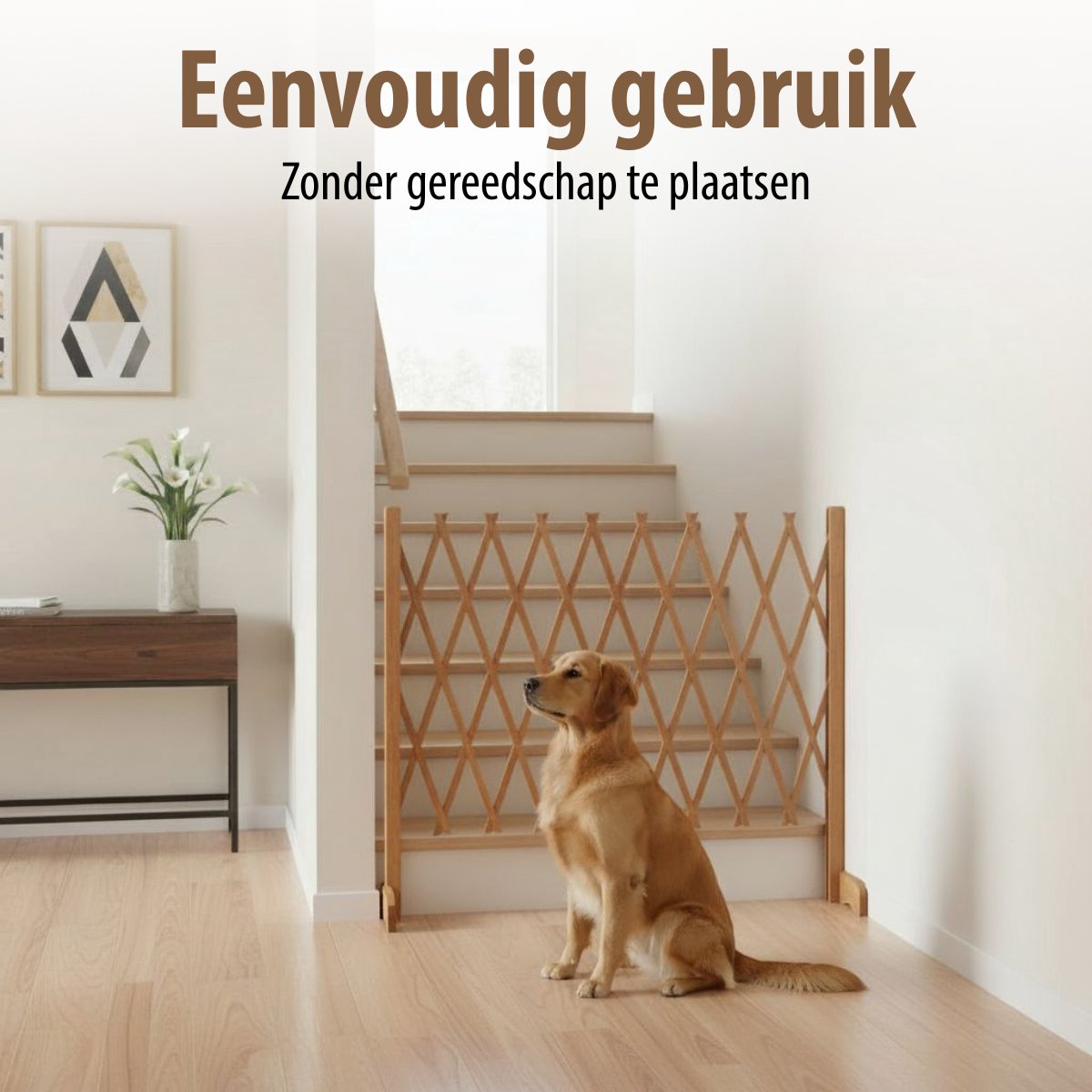 maxxpro - Clôture pour chien extensible - 30 à 117 cm - Bois naturel - Hauteur 90 cm - Pour escalier ou porte - Barrière de sécurité - Compacte et ajustable