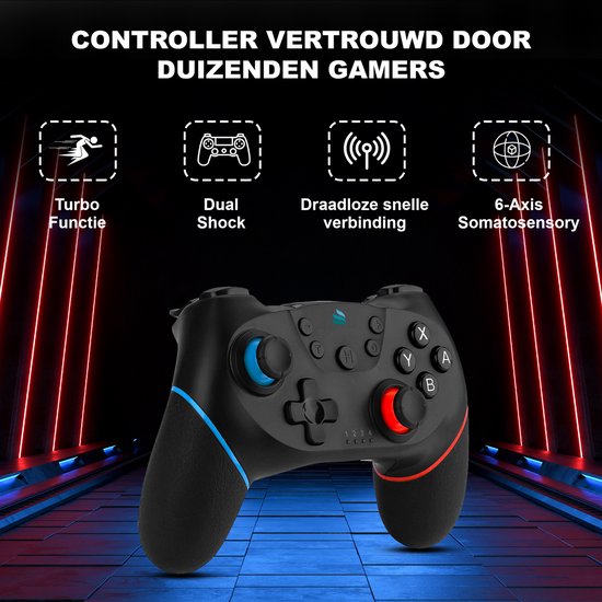 TibaGoods Manette de jeu - Manette sans fil - Convient à la Nintendo Switch - Comprend 2 poignées de pouce - Noir