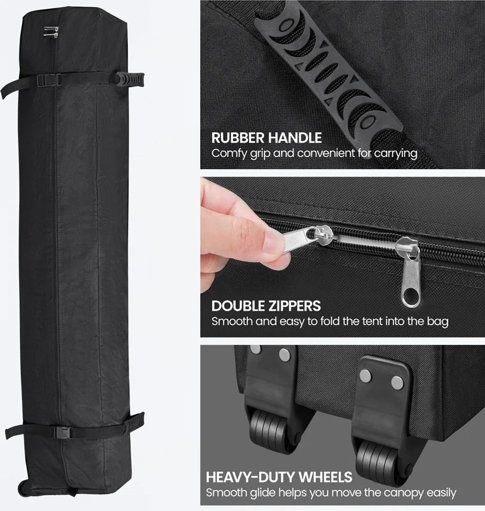 Tente de fête pliable Yaheetech - 3 x 3 m - Hauteur réglable - Sac de transport à roulettes - Gris foncé