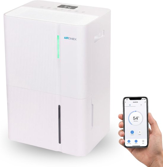 Déshumidificateur Aironex 30 L - Déshumidifie 30 litres par jour - Convient pour la cave, le salon, la chambre et la salle de bains - Absorbeur d'humidité - Déshumidificateur et purificateur d'air - Déshumidificateur pour chambre - Blanc - Déshumidificate