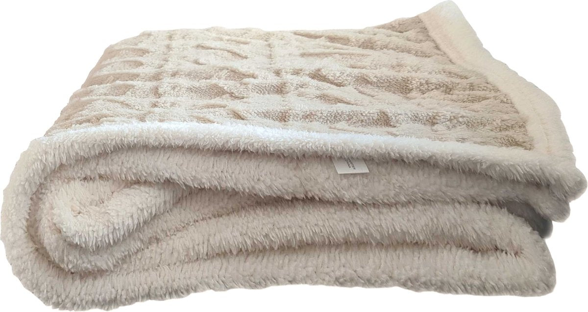 O'DADDY® Plaid beige avec passepoil blanc - plaids super doux - couverture 135x185 cm