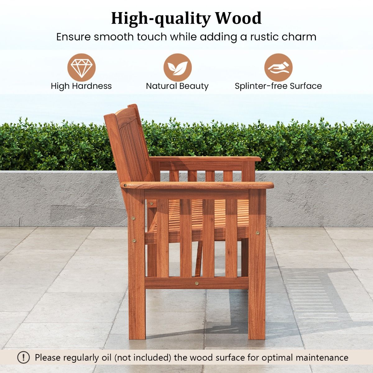 Banc de jardin en bois Coast - 2 places - dossier réglable - couleur naturelle - 119 x 59,5 x 89 cm