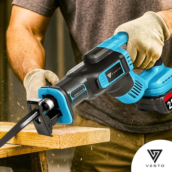 Vesto® Battery Reciprocating Saw - 21V Li-Ion - 2 batteries, lames de scie et étui inclus - course de 25 mm - pour bois, métal et plastique - système de changement rapide - sans fil