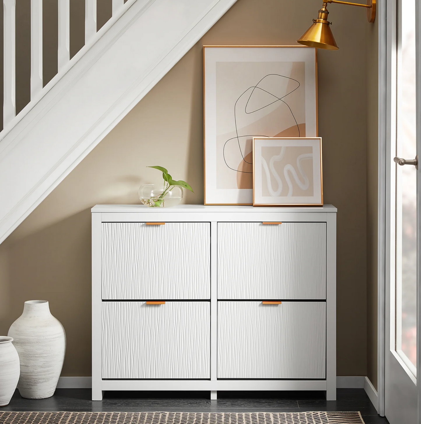SoBuy FSR186-II-W Meuble à chaussures - Meuble de rangement étroit avec 4 abattants, compact et peu encombrant pour l'entrée et le salon - 104x23x82 cm - Blanc