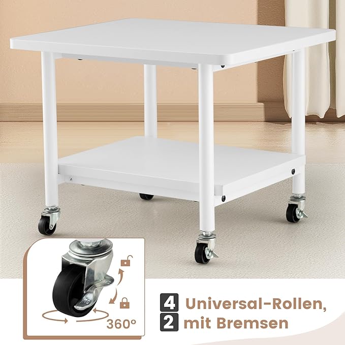 Table d'impression Coast à 2 niveaux et roulettes – 49 x 40 x 38 cm – Blanc