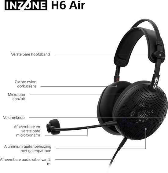 Casque Sony INZONE H6 Air filaire à arceau pour jeux vidéo, noir