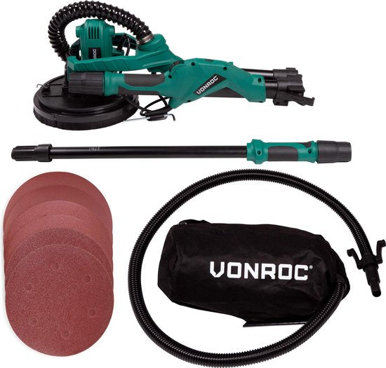 VONROC Ponceuse de plafond télescopique - 1050W - Ø225MM - Idéale pour les plafonds et les murs