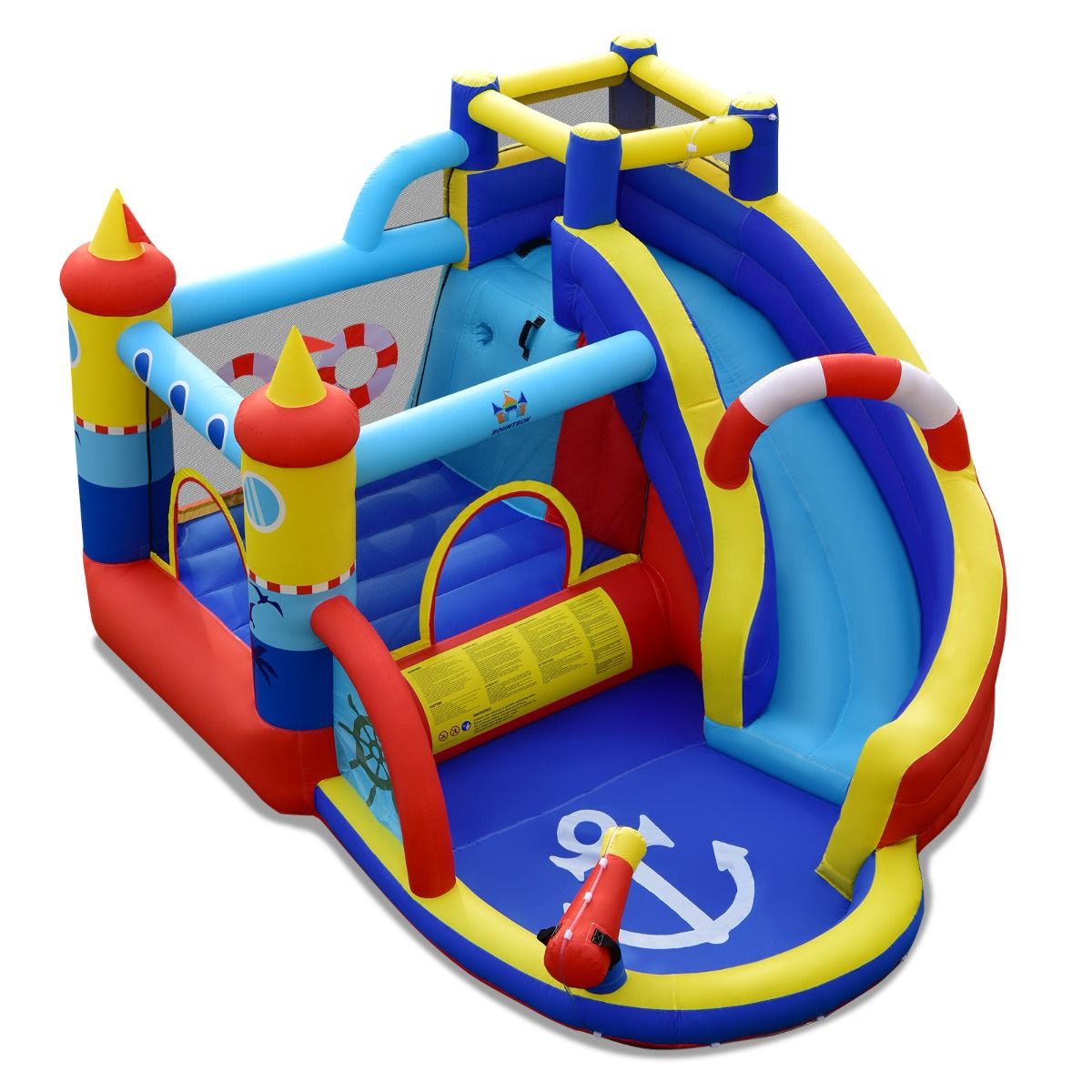 Château gonflable Coast « Bateau pirate » - Parc aquatique 5 en 1 avec toboggan et mur d'escalade - Pistolet à eau et ventilateur inclus - 360 x 290 x 200 cm