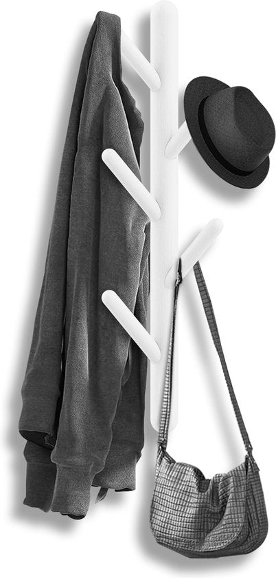 Bayt Porte-manteau mural - Porte-manteau - Porte-manteau bois - Porte-manteau - 5 crochets - Blanc