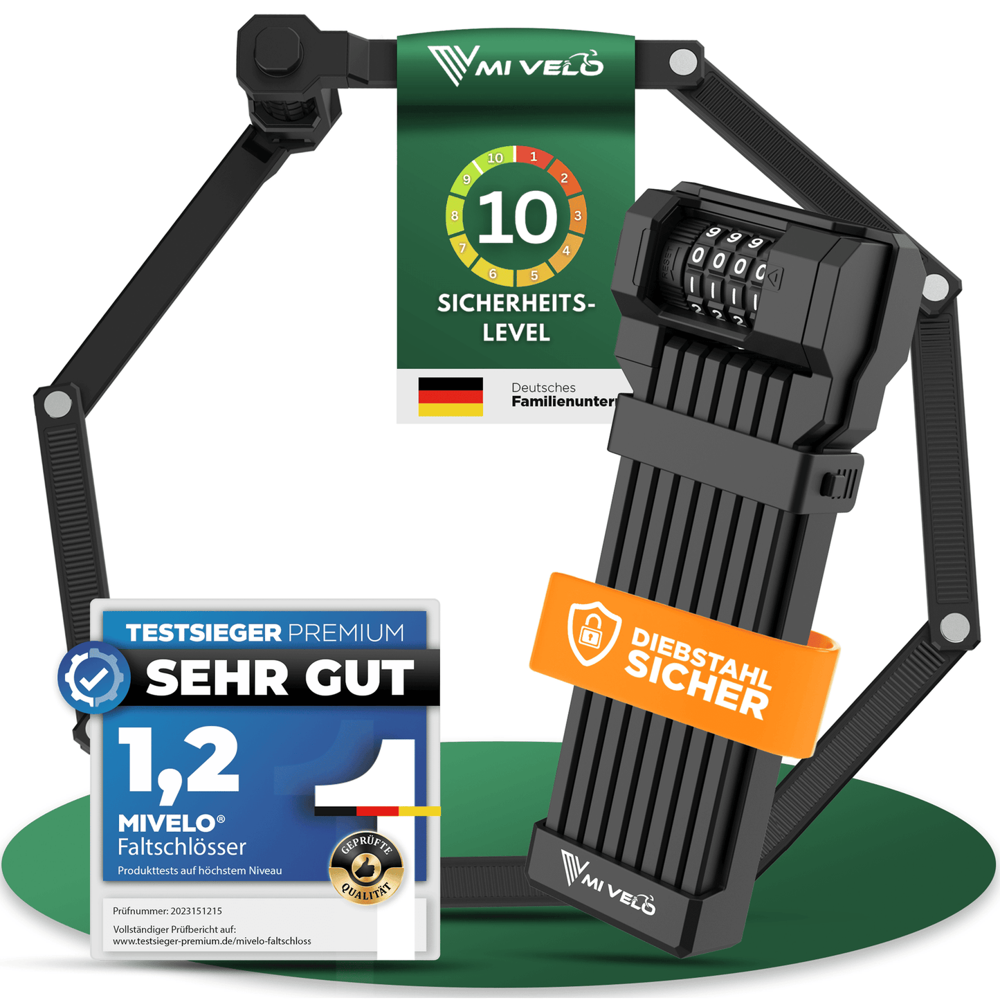 Serrure pliante à code numérique MIVELO - longueur 120 cm - étanche - niveau de sécurité 10/10 - acier au carbone - noir