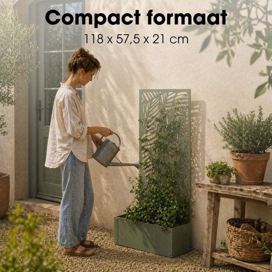 Mica Decorations Sapri Support pour plantes - Jardinière avec treillis pour plantes grimpantes - Support pour plantes autonome ou à fixer au mur - 57,5 x 21 x 118 cm - Vert