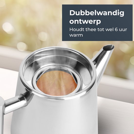 Théière Castagnola avec filtre - Théière à double paroi - Thermos en acier inoxydable - Pichet isotherme 1 L - acier inoxydable - Silver