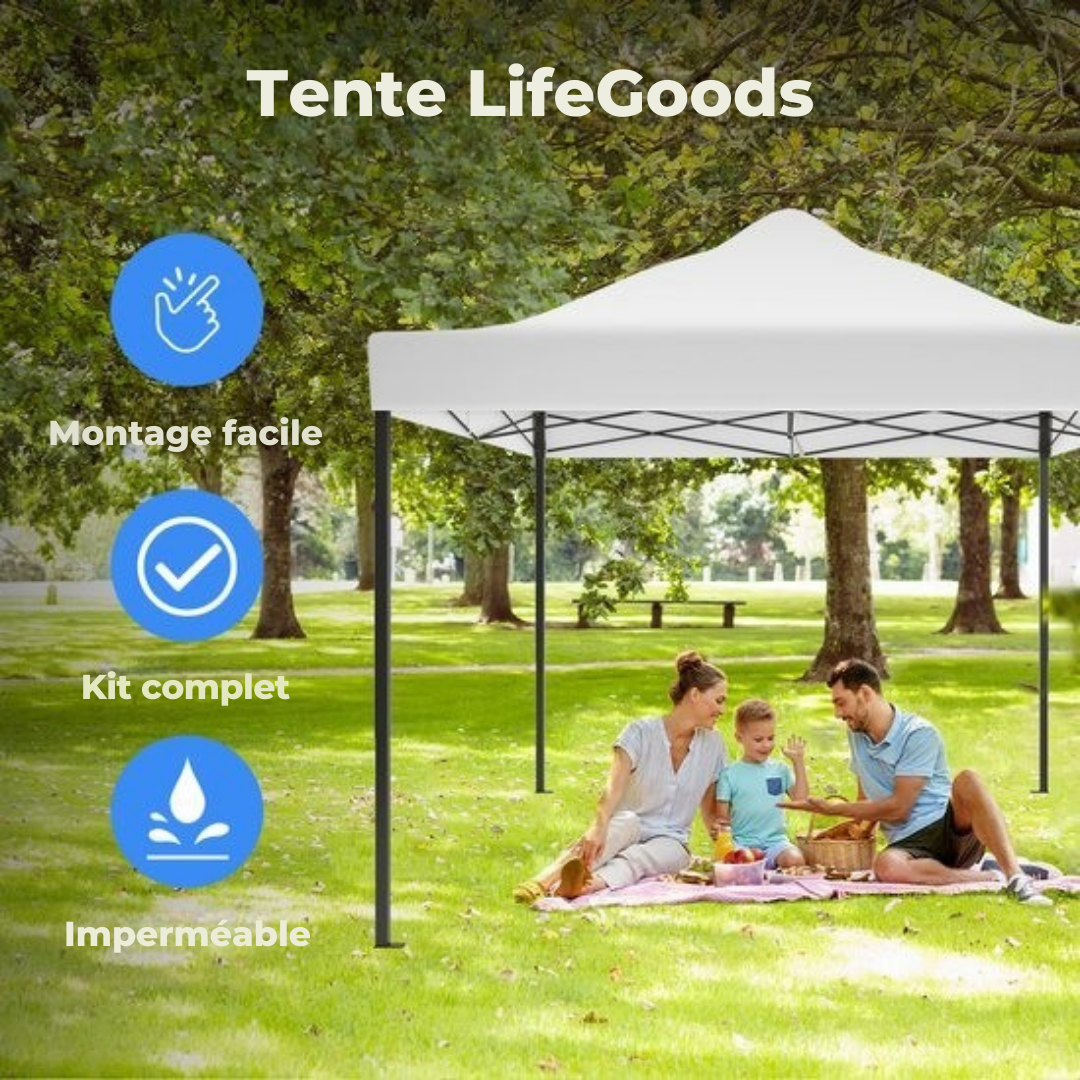 Tentes de fête - Pavillon - LifeGoods - 3x4.5 m - Facile à monter - Pliable - Imperméable - Sac de transport à roulettes - Blanc