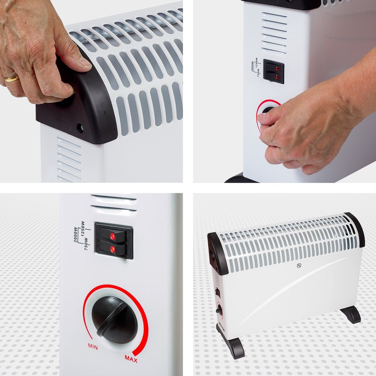 Auronic Chauffage électrique -  750/1250/2000 Watts - Thermostat réglable - Blanc