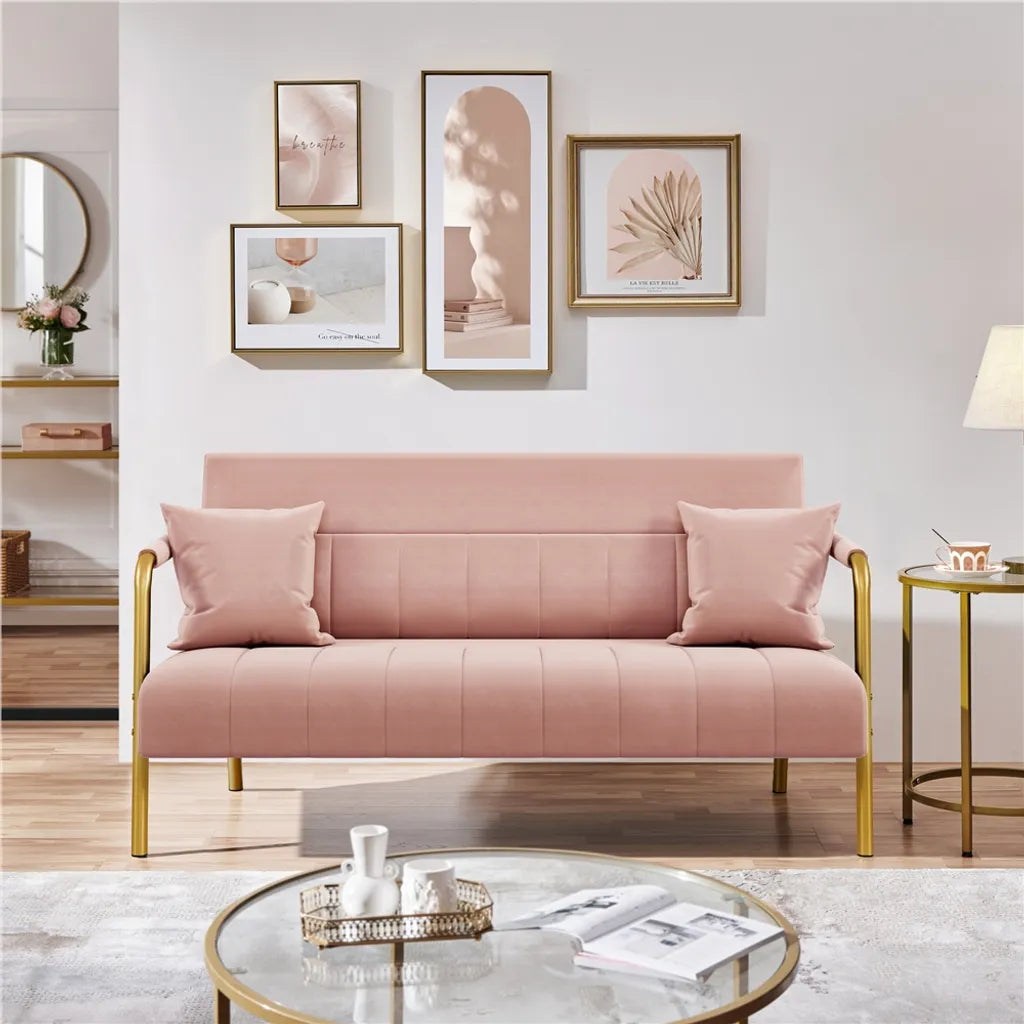 Canapé 2 places Yaheetech avec accoudoirs et 2 coussins lombaires - Rose - 143,5 x 71,5 x 75,5 cm