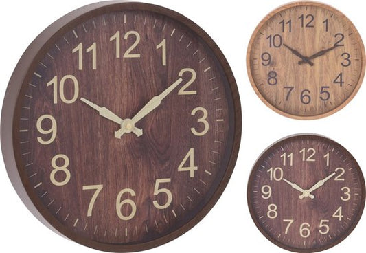 Horloge murale - Horloge de cuisine - Horloge ronde - aspect bois - 30cm - marron foncé