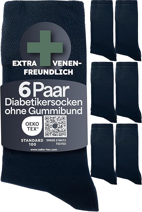 Herowerk Chaussettes de confort pour femmes et hommes 6 paires - Chaussettes de santé extra larges en 97% coton - Sans élastique à la taille - Chaussettes de confort maximal - Taille 47-50