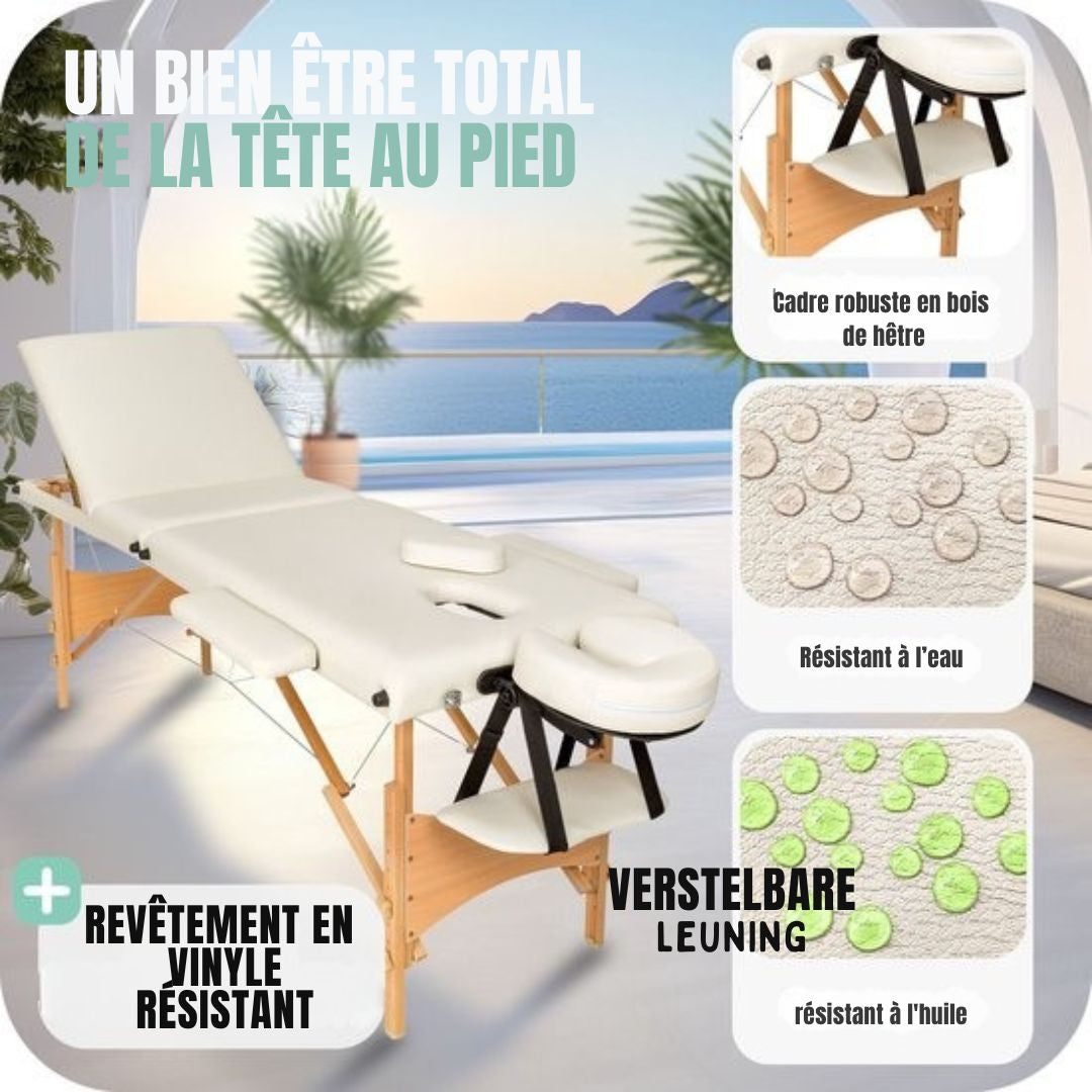 Table de massage mobile tectake® - 3 zones - 5 cm d'épaisseur - sac de transport noir inclus - beige