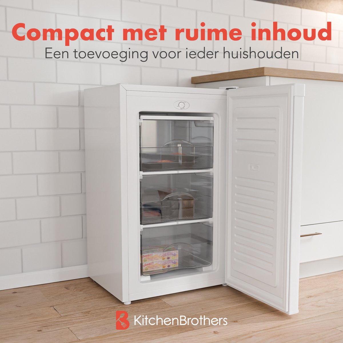 KitchenBrothers Freezer - 64L - Compact Table Top - 3 tiroirs de congélation - Congélateur - Freestanding - White