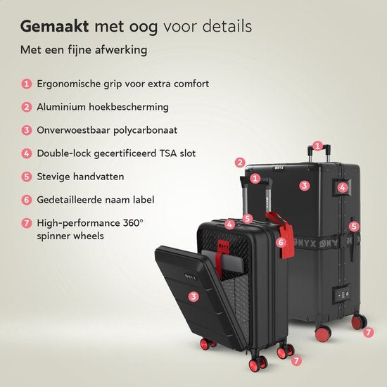 ONYX 2-Piece Suitcase Set - Bagage à main avec poche frontale et valise d'enregistrement - 35L/100 L - Serrure TSA - Trolley léger - Fermeture en aluminium - Noir