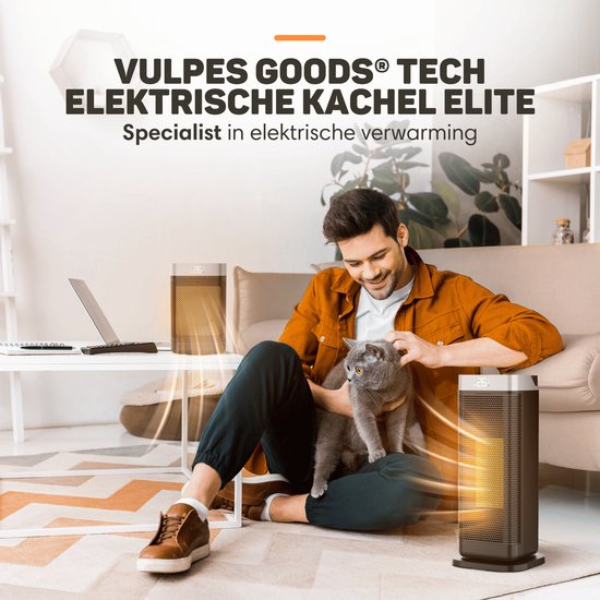 Vulpes Goods® Tech - Réchaud électrique - Réchaud à ventilateur - Réchaud en céramique - 4 niveaux - 2000W - Minuterie, télécommande et thermostat - Chauffage - Chauffage électrique pour l'intérieur - Noir