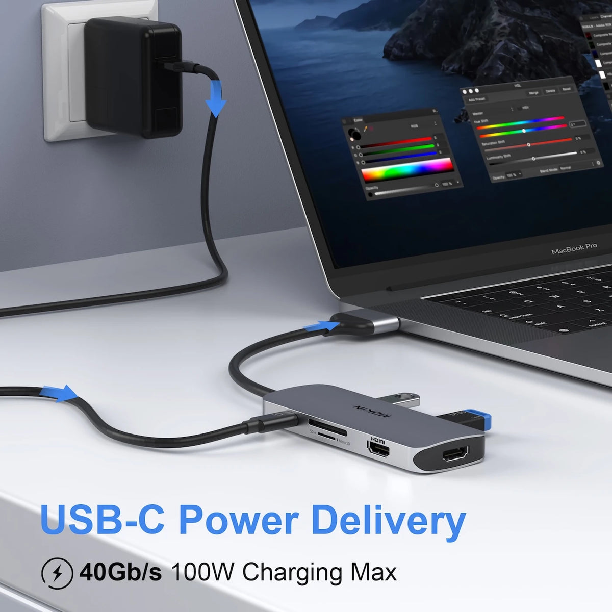 Station d'accueil MOKiN 8-en-2 USB-C pour deux écrans – 2 ports HDMI 4K – 3 ports USB 3.0 – SD/TF – 100 W PD