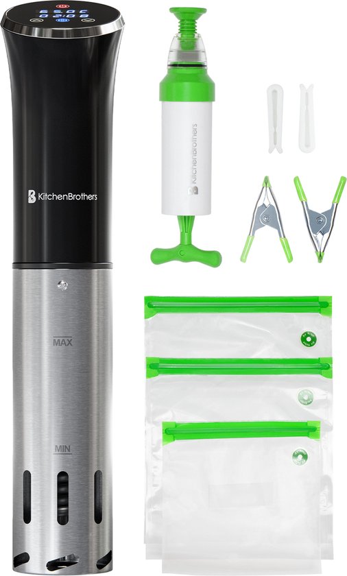 KitchenBrothers Stick Sous Vide - Accessoires inclus - 1200 W - 11 x 7,5 x 34,7 cm - Noir/RVS