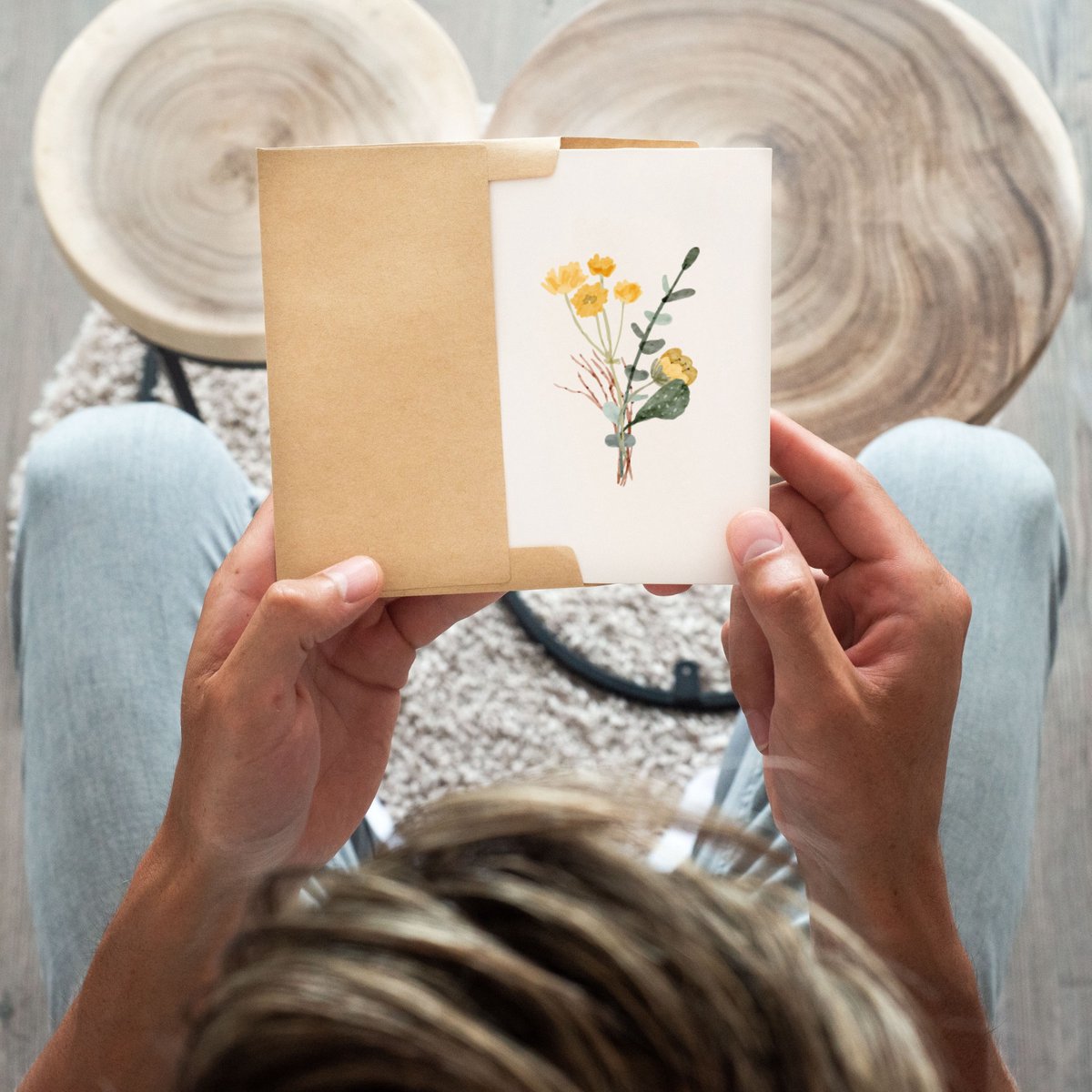 Partizzle - Lot de 36 cartes de vœux fleurs sèches - 15 x 10 cm & motif aquarelle - avec enveloppes kraft et intérieur vierge - pour mariage et félicitations - papier FSC multicolore
