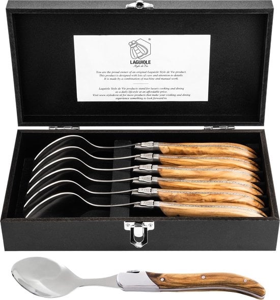 Laguiole Style de Vie Cuillères Ligne Luxe - 6 pièces - Bois d'olivier