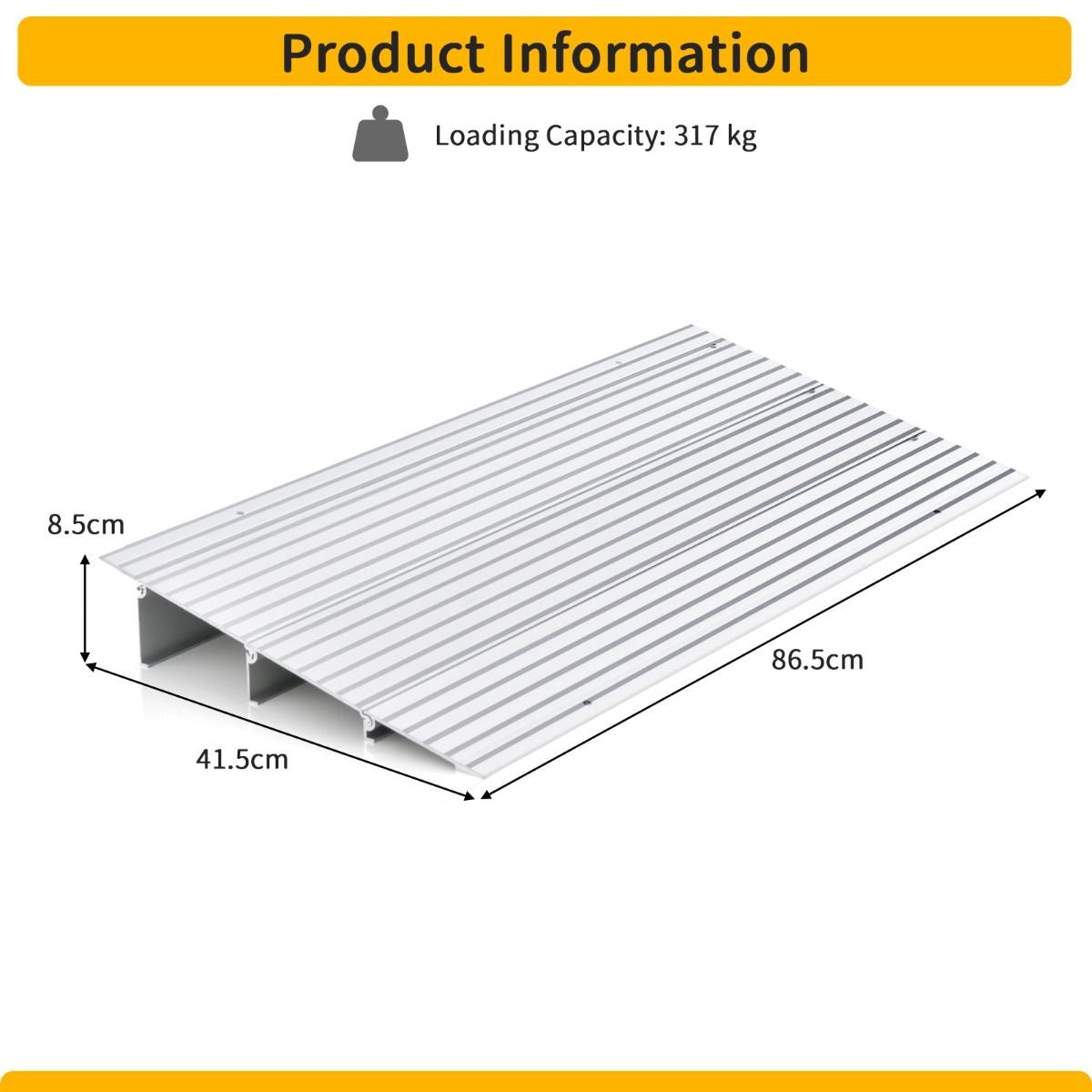 Rampe de seuil - Coast - Rampe de seuil de 8,5 cm - avec cadre en aluminium robuste - Hauteur réglable - Surface antidérapante - Capacité de charge jusqu'à 317 kg