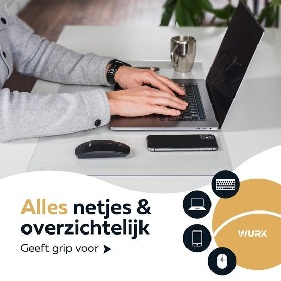 WURK Professional Desk Pad Transparent - Organisateur de bureau - Inclut un clip pour câble - 80x40